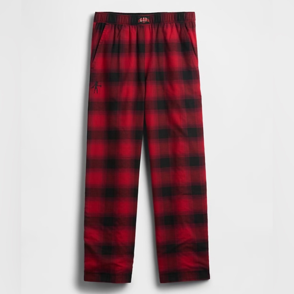 GAP- MEN’S XL REVERSIBLE FLANNEL PLAID PJ PANTS, BLACK AND RED